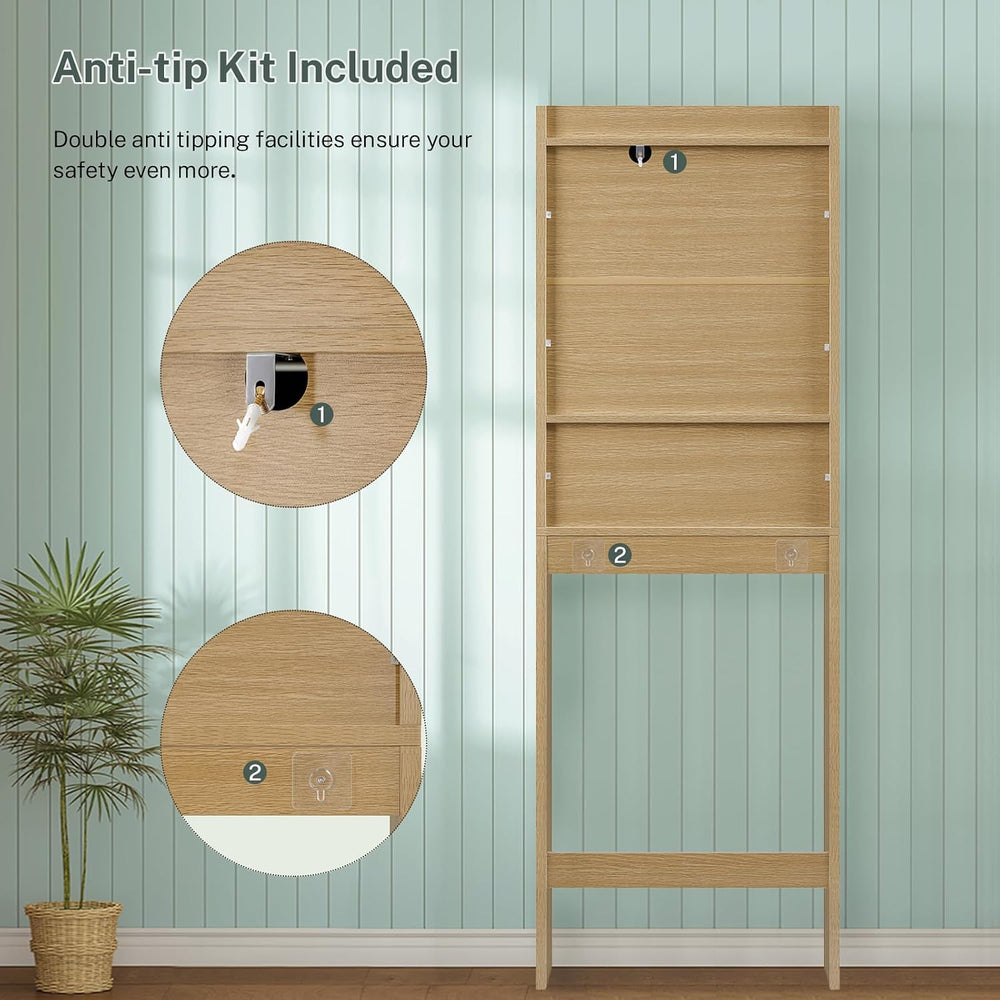 Over The Toilet Storage Cabinet with 4 Open Shelves and Adjustable Shelf, Ext...