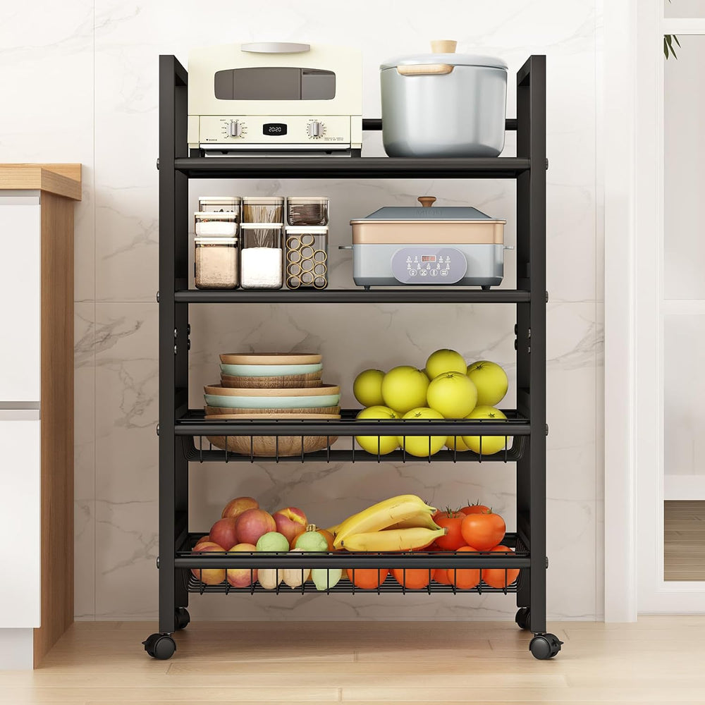 4-Tier Rolling Metal Storage Cart Mobile Organizer with Removable Grid Basket...