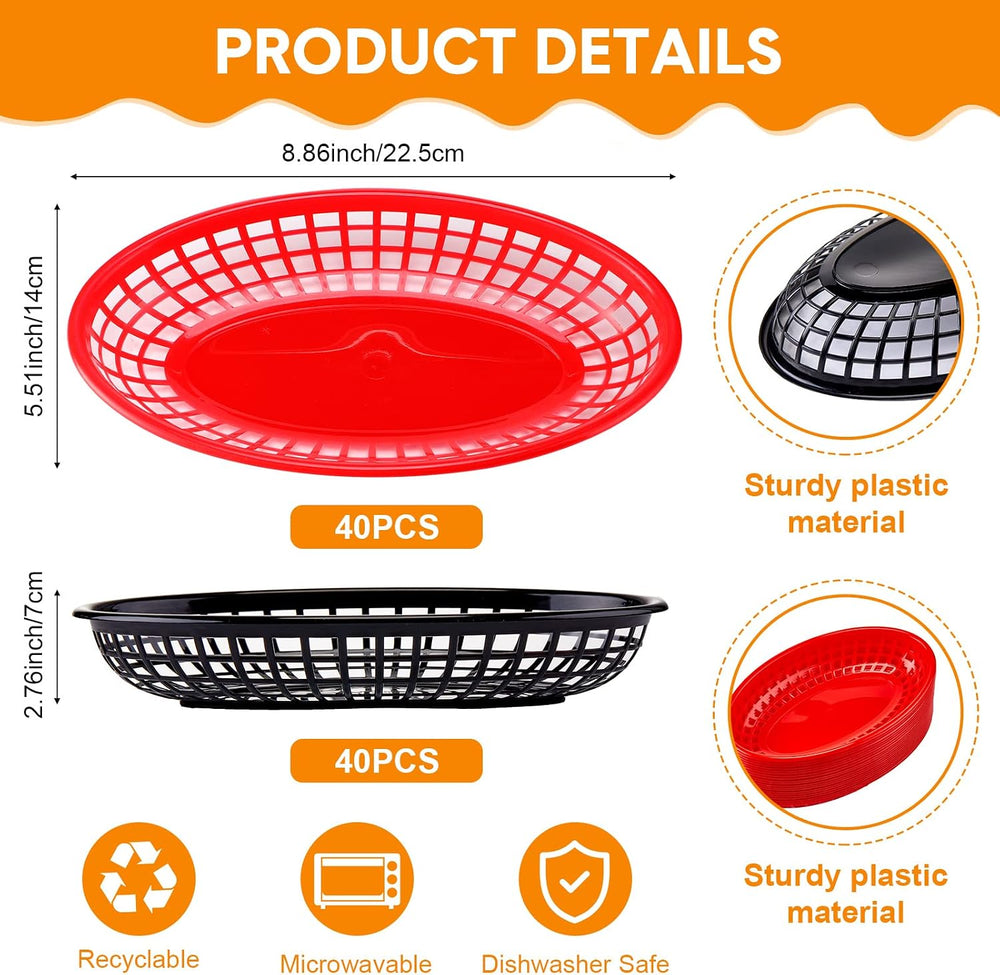 Potchen 80 Pcs Plastic Fast Food Basket with 200 Liners for Serving Hot Dog B...