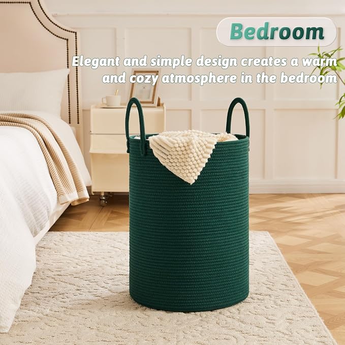 Laundry Basket, Woven Cotton Rope Laundry Hamper, 80L