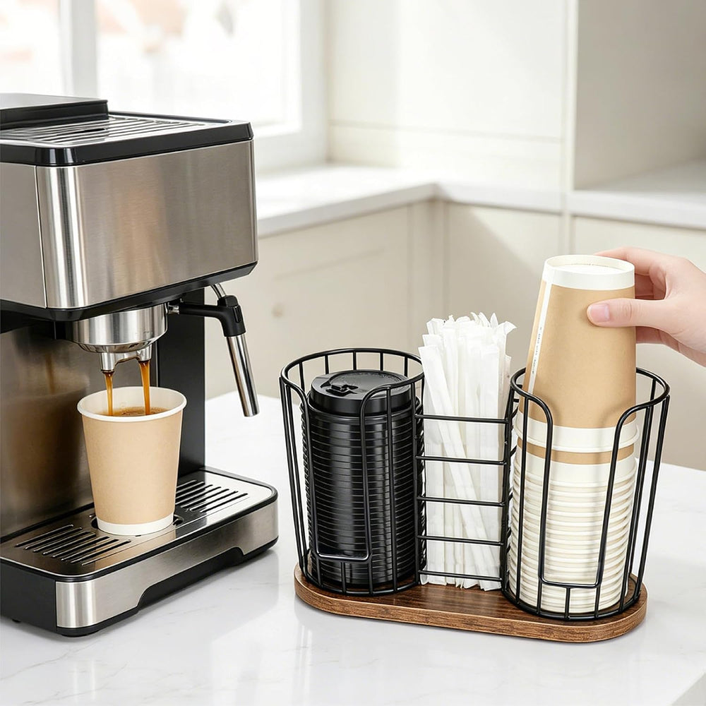 Coffee Cup Holder, 3-in-1 Disposable Cup, Straw & Lid Organizer