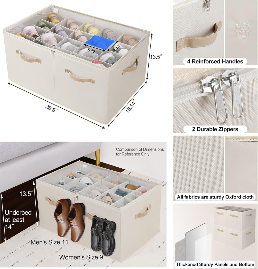 TOPIA HOME Shoe Organizer for Closet 2 Pack, Foldable Shoe Box with Adjustabl...
