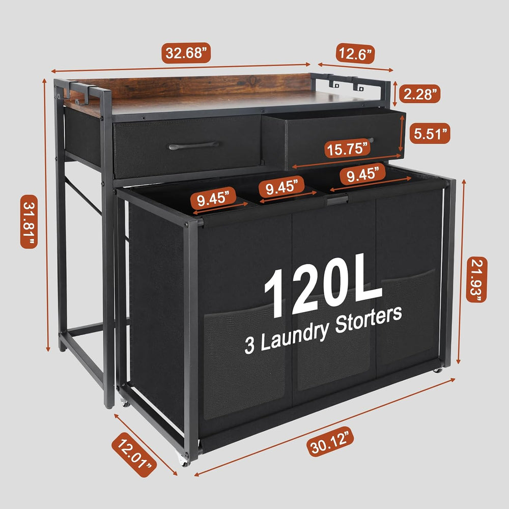 Rolling Laundry Sorter with wheels, Laundry Hamper 3 Section with shelf - 3 ×...