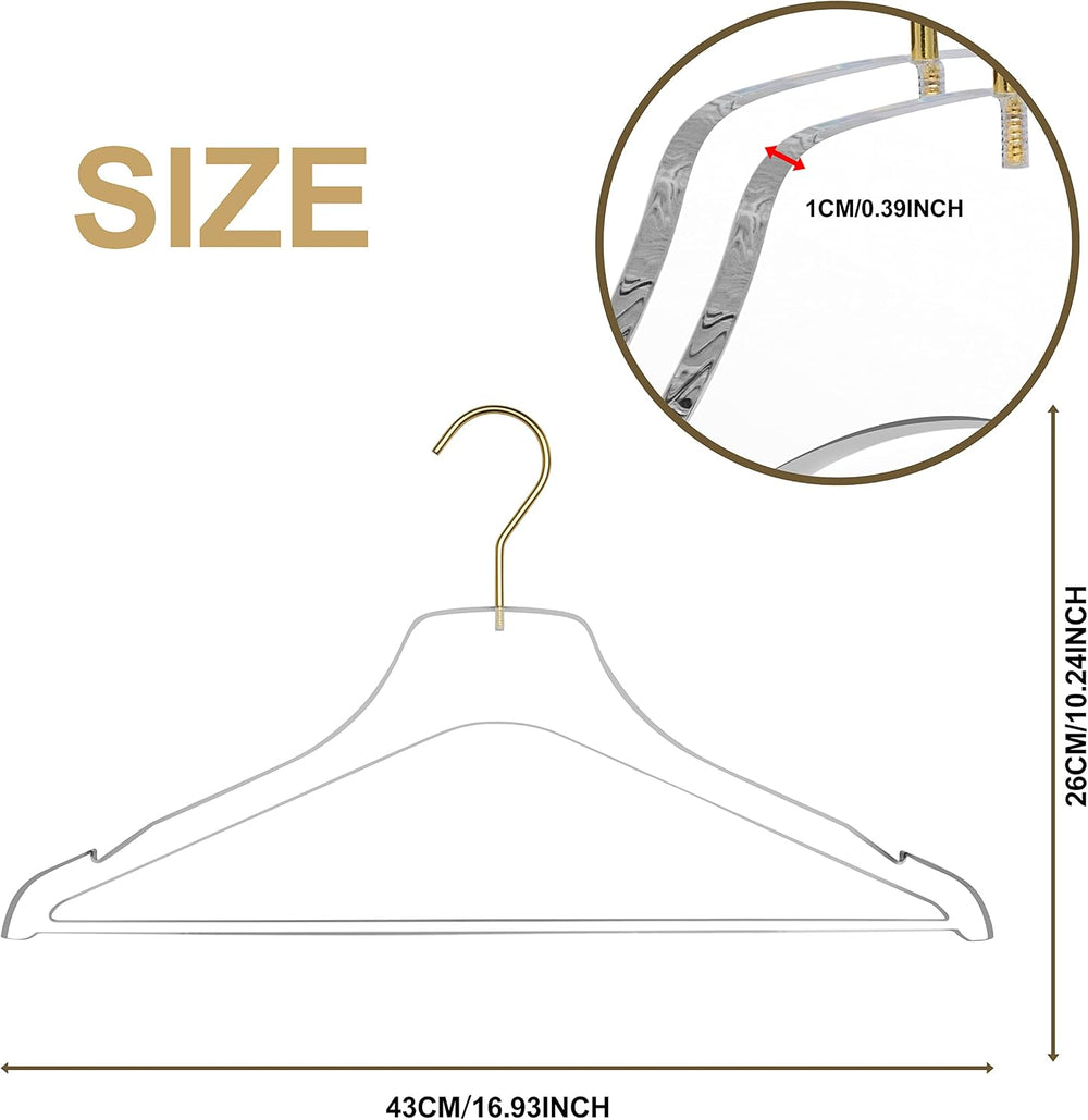 Quality Hangers Acrylic Clear Lucite Hangers - 5-Pack with Bar Matte Gold Hoo...