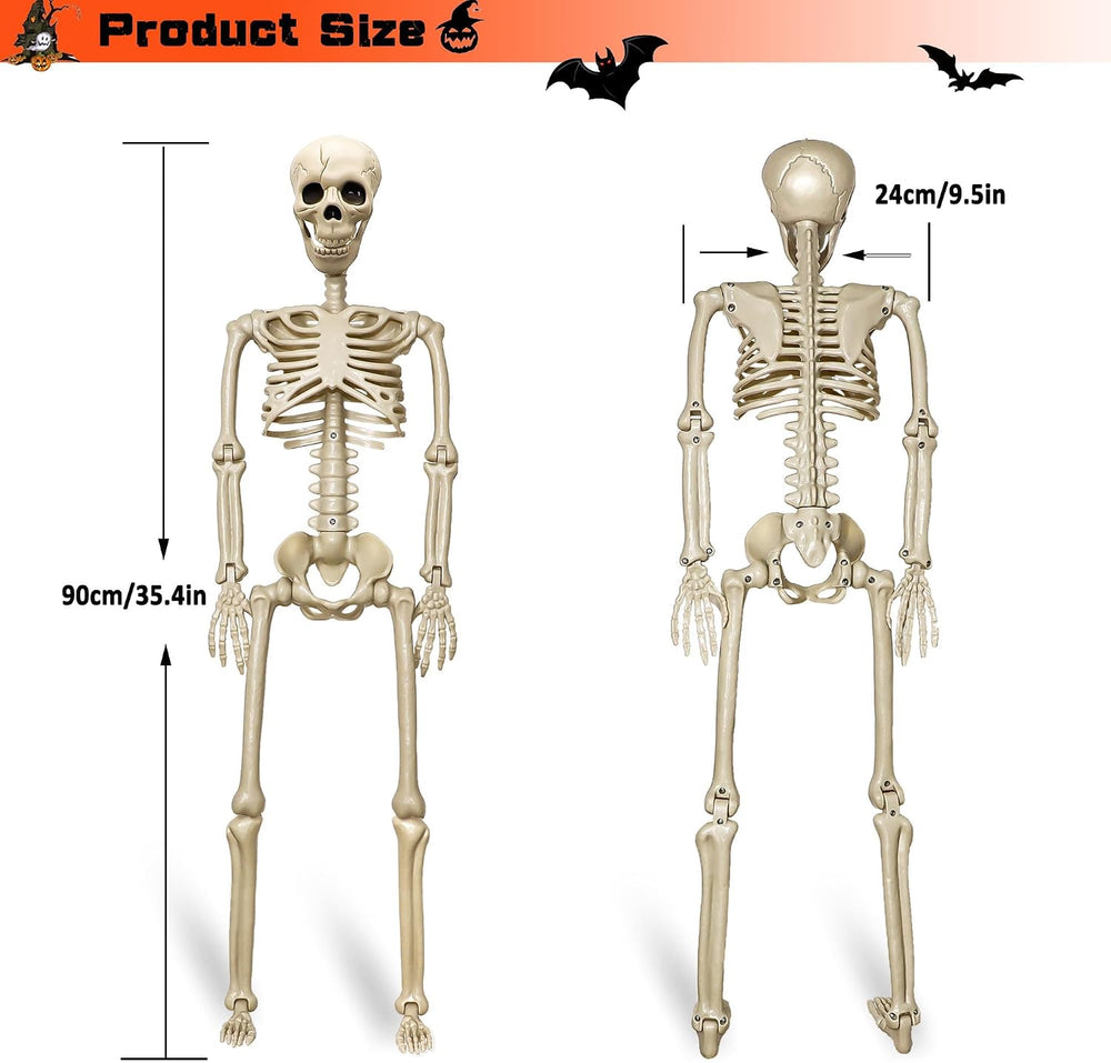 2 Pack 36"Halloween Skeleton - 3 ft Life Size Human Skeleton with Full B...
