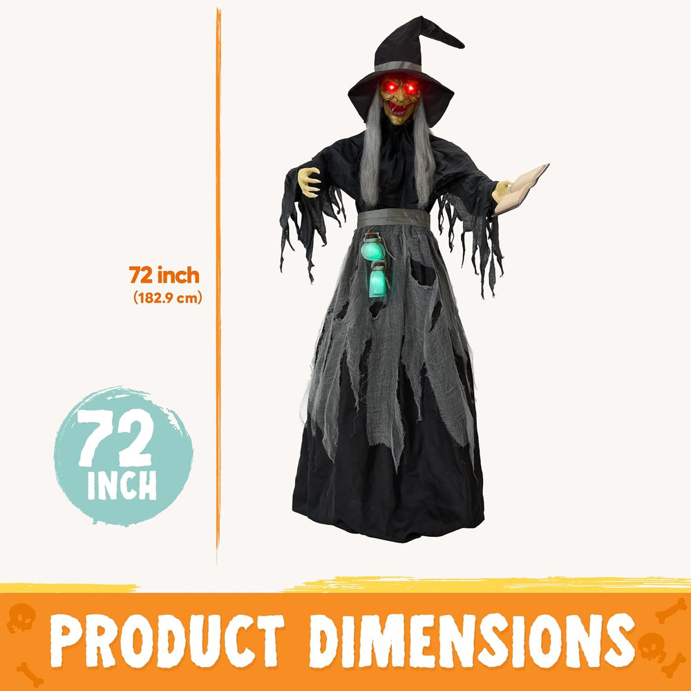 JOYIN Halloween Decorations Outdoor Life-Size Scary Animated Witch with Spell...