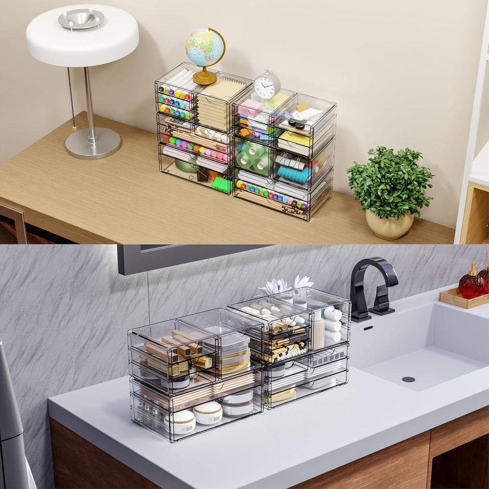 Yieach 3Pack Clear Drawer Organizers Stackable,Acrylic Storage Drawers With 1...