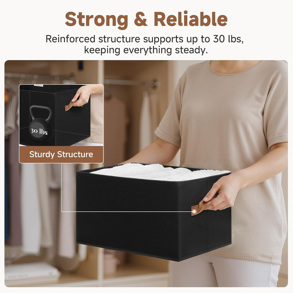 StorageWorks Closet Storage Bins, Black, Large, 3-Pack