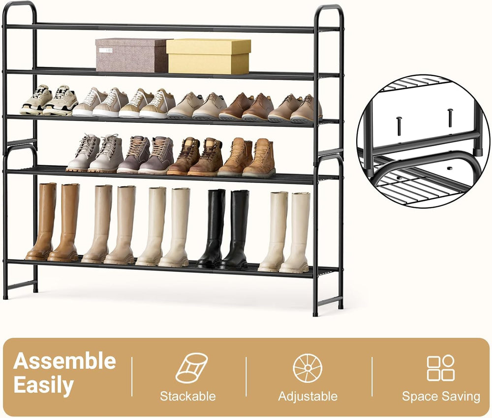 KEETDY 3-Tier Long Shoe Rack for Closet Metal Shoe Organizer for Entryway, Wi...