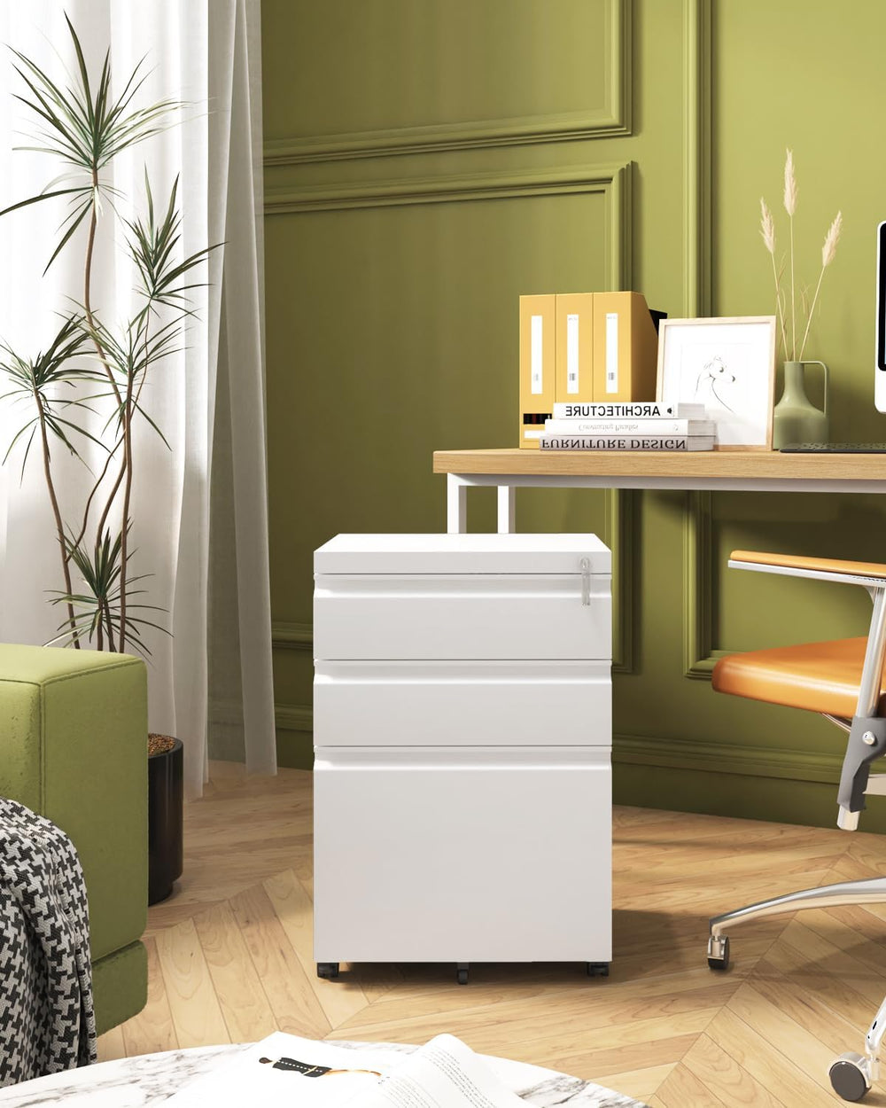 Approgreent Mobile File Cabinet for Home Office, Lockable 3 Drawer Filing Cab...