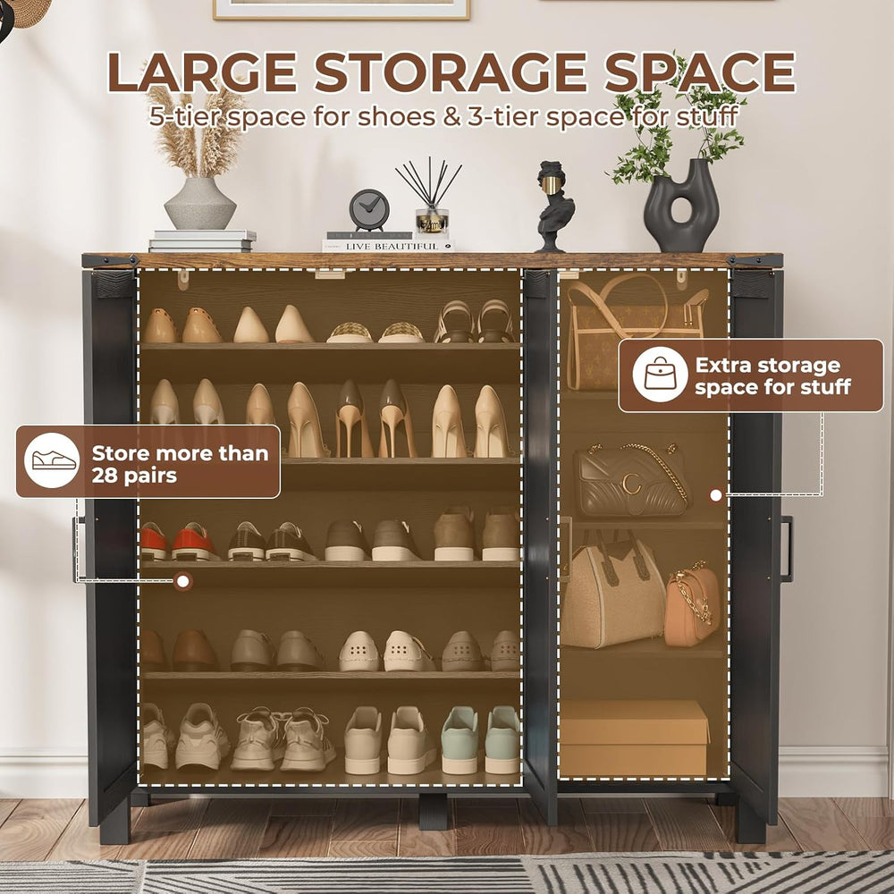 5-Tier Farmhouse Shoe Storage Cabinet with with 4 Adjustable Shelves, Black