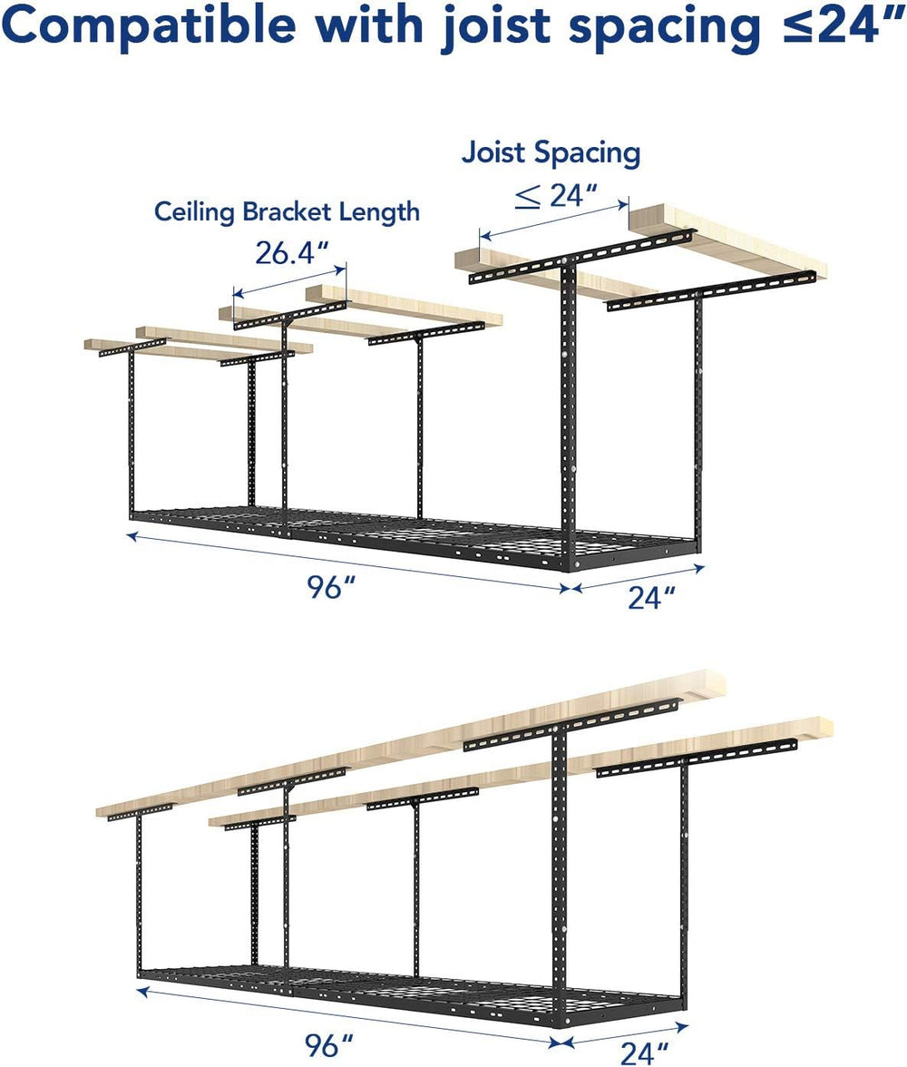 FLEXIMOUNTS 2x8 Overhead Garage Ceiling Storage Rack Organization, Black
