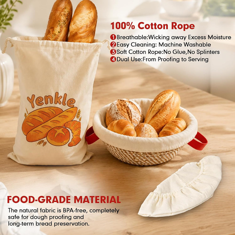 Banneton Bread Proofing Basket, 9" Round & 10" Oval Cotton Rope...
