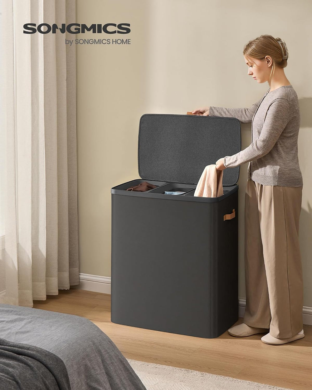 SONGMICS Laundry Basket, 190L Laundry Hamper with Lid, 3 Removable Bags
