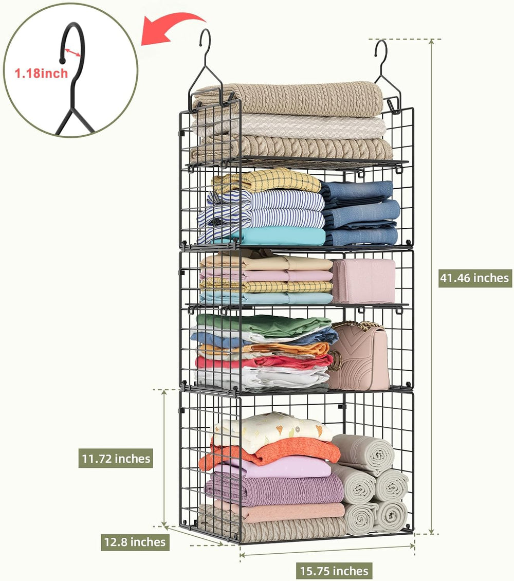 X-cosrack Closet Hanging Organizer Shelves - 5 Tier Wardrobe Organizers and S...