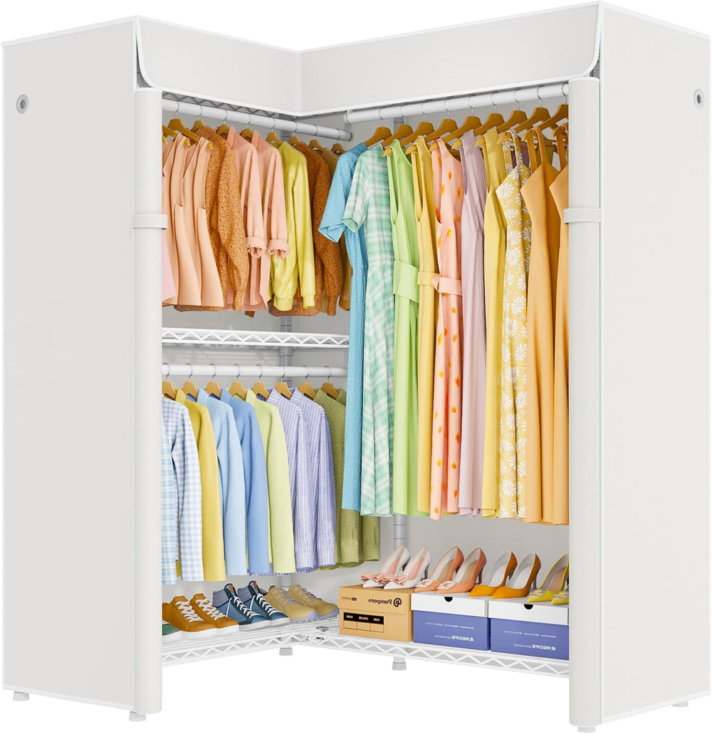 ULIFHOME E15C Garment Rack L Shaped Clothes Rack for Corner，Freestanding Clot...