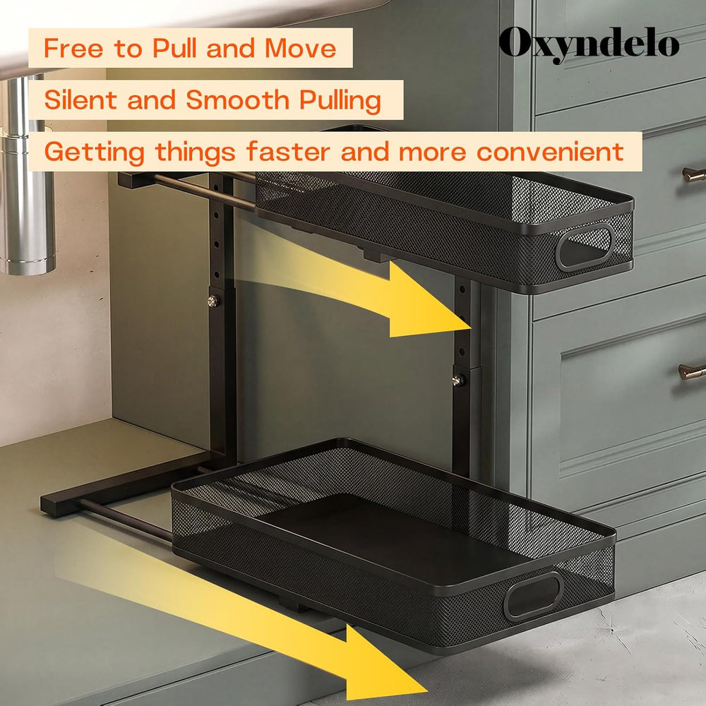2-Tier Under Sink Organizer, Metal Pull-Out, Black
