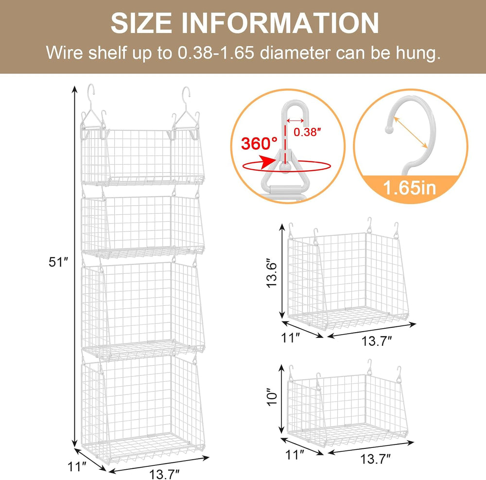 4-Tier Hanging Laundry Room Organizer: Foldable Wire Shelf Basket with 2 Larg...