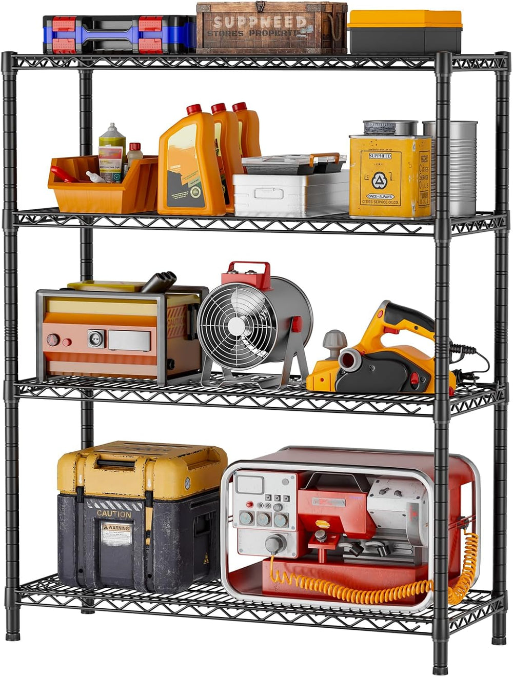 4 Shelves Adjustable Shelf Heavy Duty Wire Storage Shelving Metal