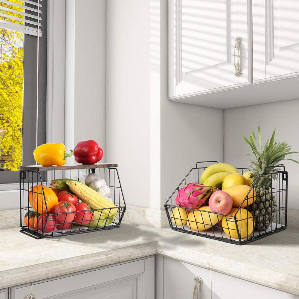 2 Tier Stackable Wall Mounted Hanging Basket, Fruit Basket for Kitchen Counte...