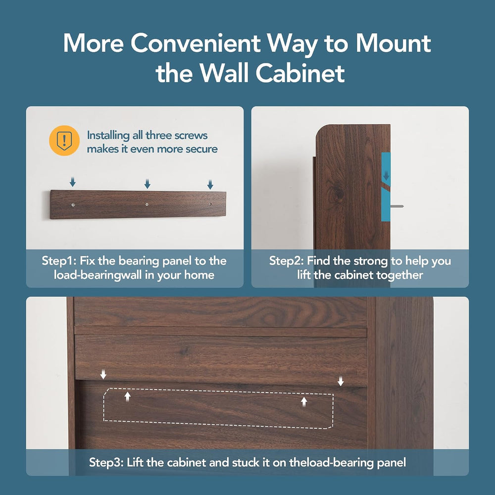 Fluted Wall Cabinet 33" H,Bathroom Cabinet Mid-Century Modern Dark