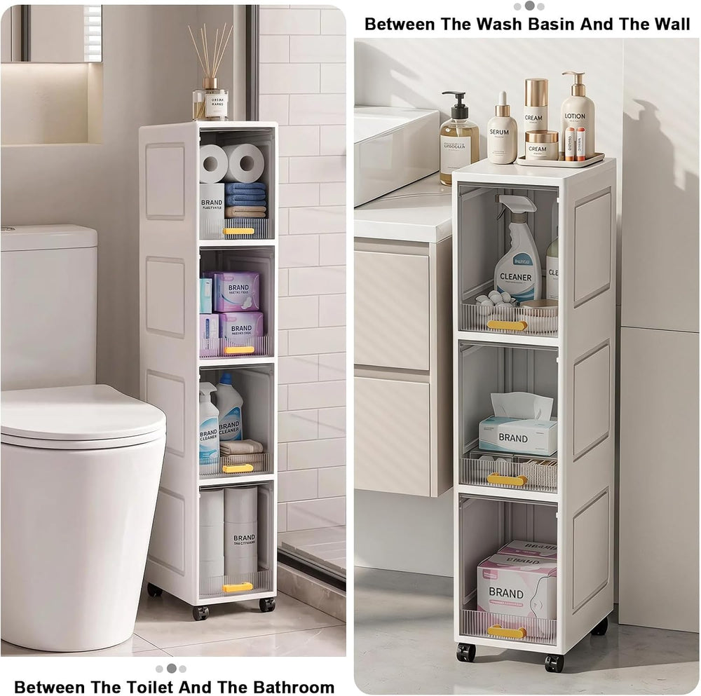 6-Tier Tall Narrow Storage Cabinet, Slim Bathroom Storage Cabinet with door