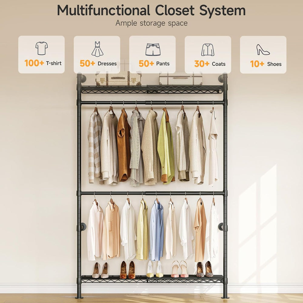 ONBRILL H1 Plus Expandable Wall Mounted Closet System Clothing Rack Black