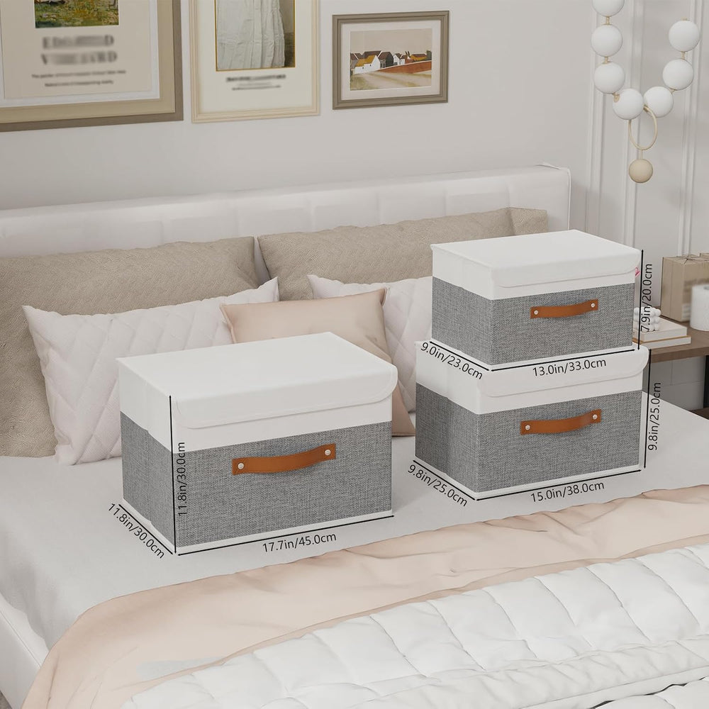 Yawinhe Storage Bins with Lids,White/Grey,17.7x11.8x11.8in,3-Pack