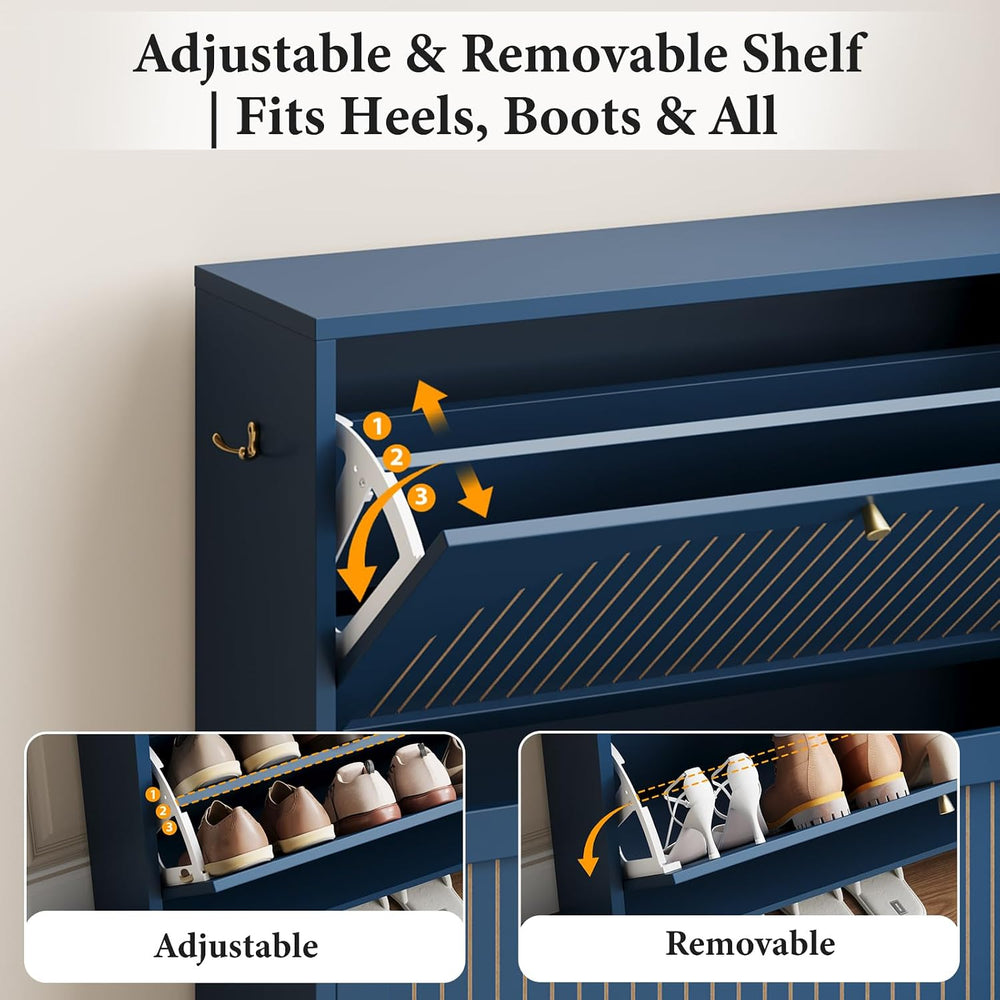 Nicetree Fluted Shoe Cabinet for Entryway, Modern Shoe Rack with Anti-Tip Pro...