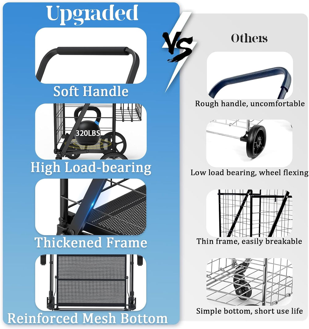 Heavy Duty Folding Shopping Cart for Groceries, Jumbo Grocery Carts with 360°...