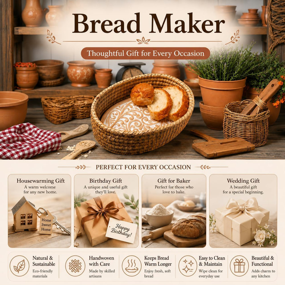 Bread Warmer Basket with Stone, Bread Basket for Serving Rolls & Sourdoug...