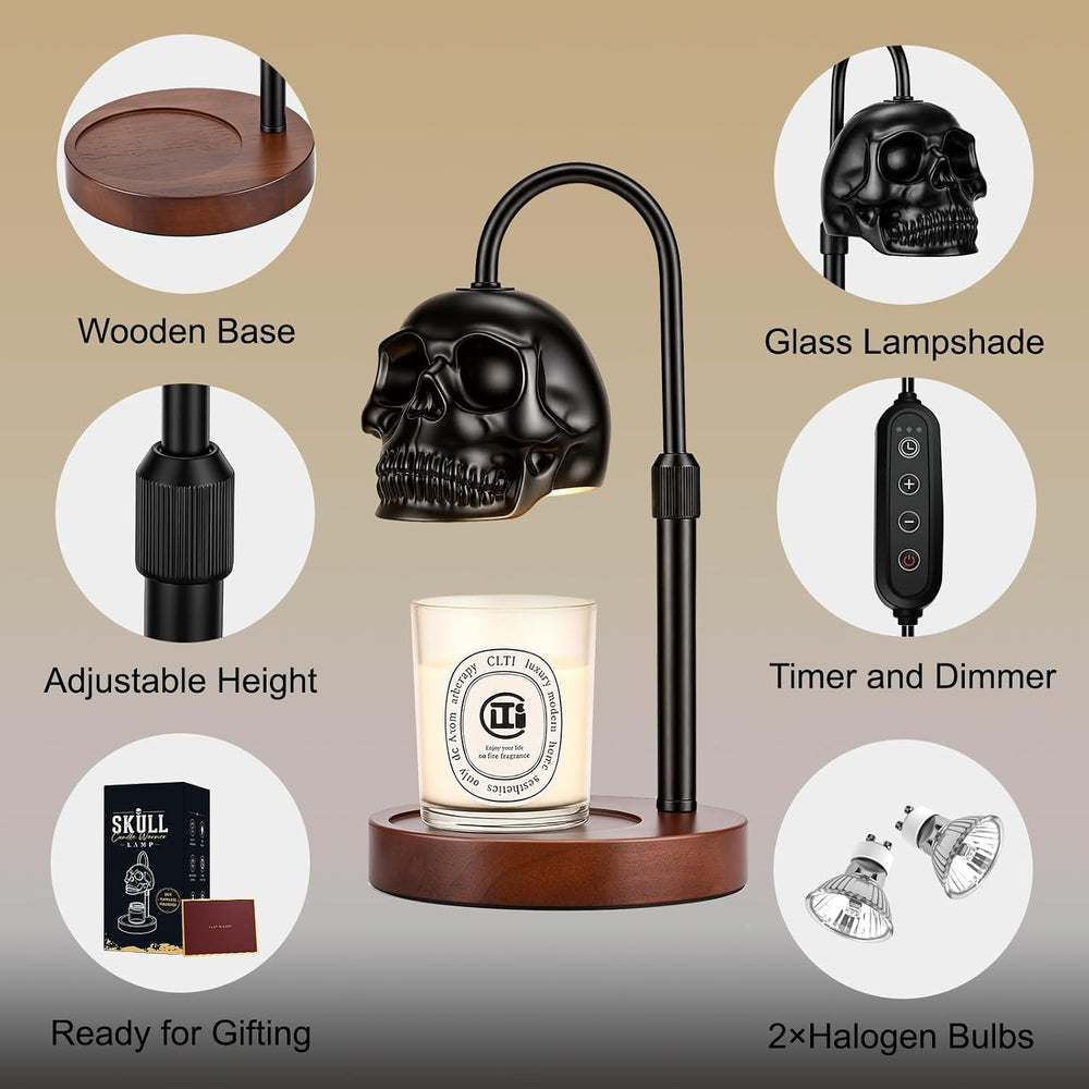 Skull Candle Warmer Lamp with Timer & Dimmer Black Spooky Halloween Decor
