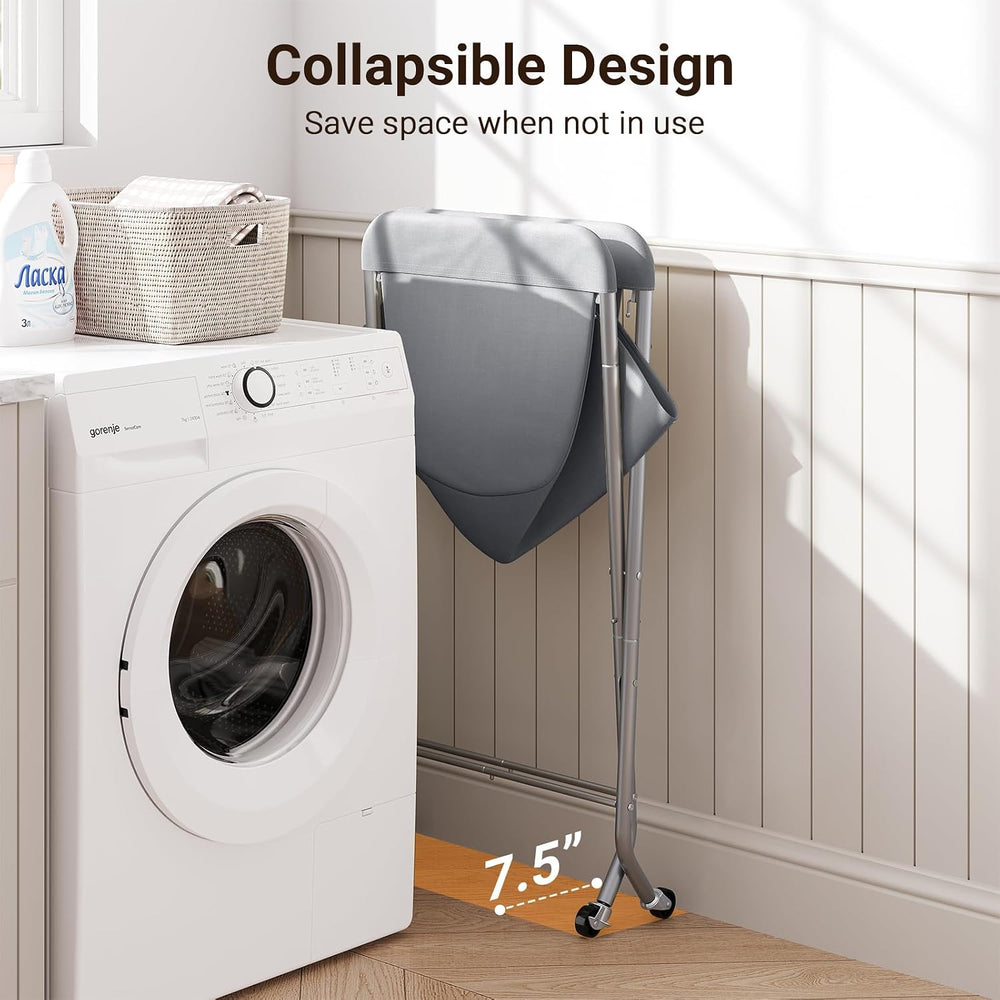 Laundry Basket with Wheels, Collapsible Laundry Hamper, Gray