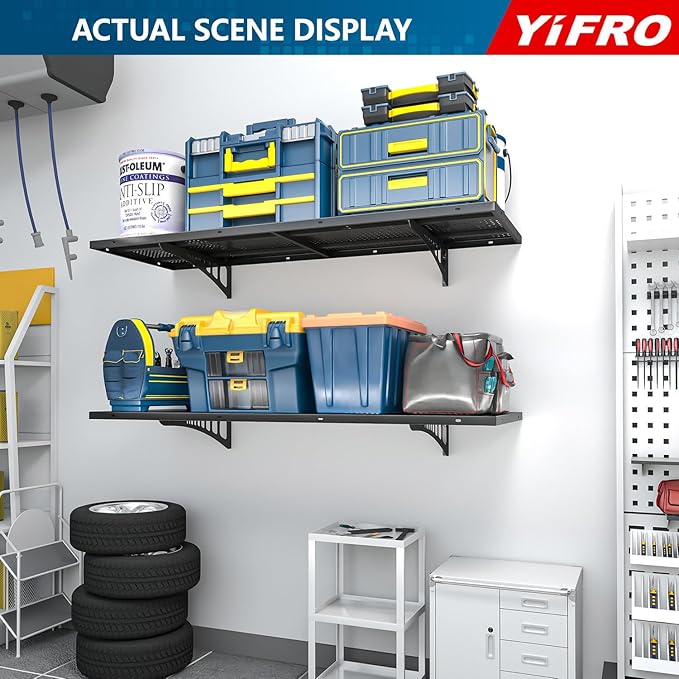 2-Pack 1.5x4ft Heavy Duty Garage Wall Shelving, 500 lbs Load Capacity, Garage