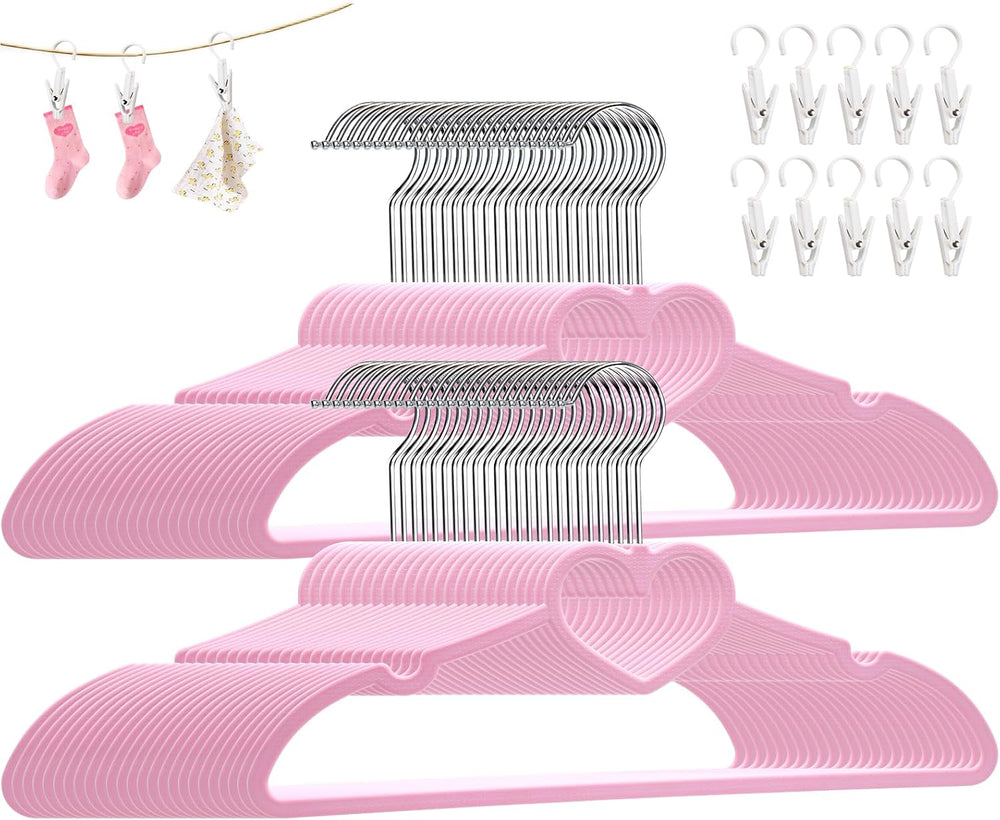 Plastic Hangers 80 Pack, Pink Clothes Hanger with 10 Clips- Ultra Thin Space ...