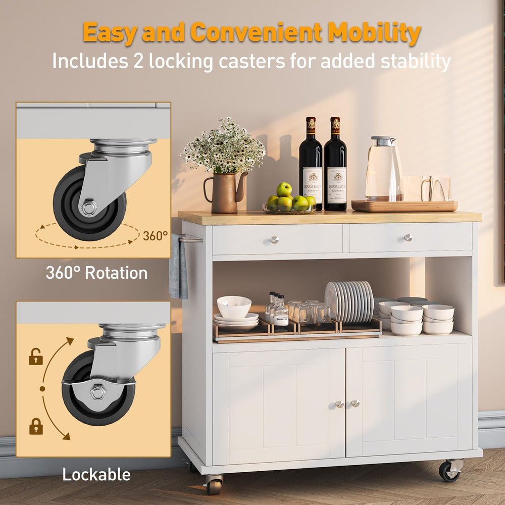 knoworld Rolling Kitchen Island with Storage Cabinet, 35.4'' Width Ki...