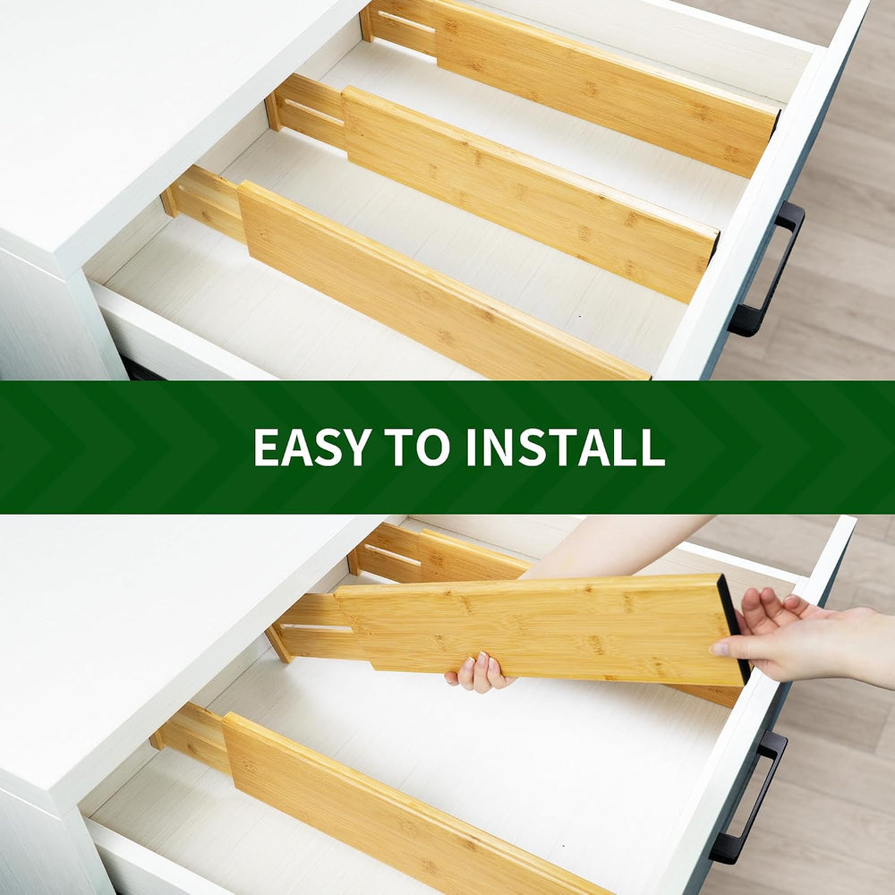 VaeFae 3 Pack Bamboo Drawer Dividers, 4" High Adjustable 11.9-17.1"...