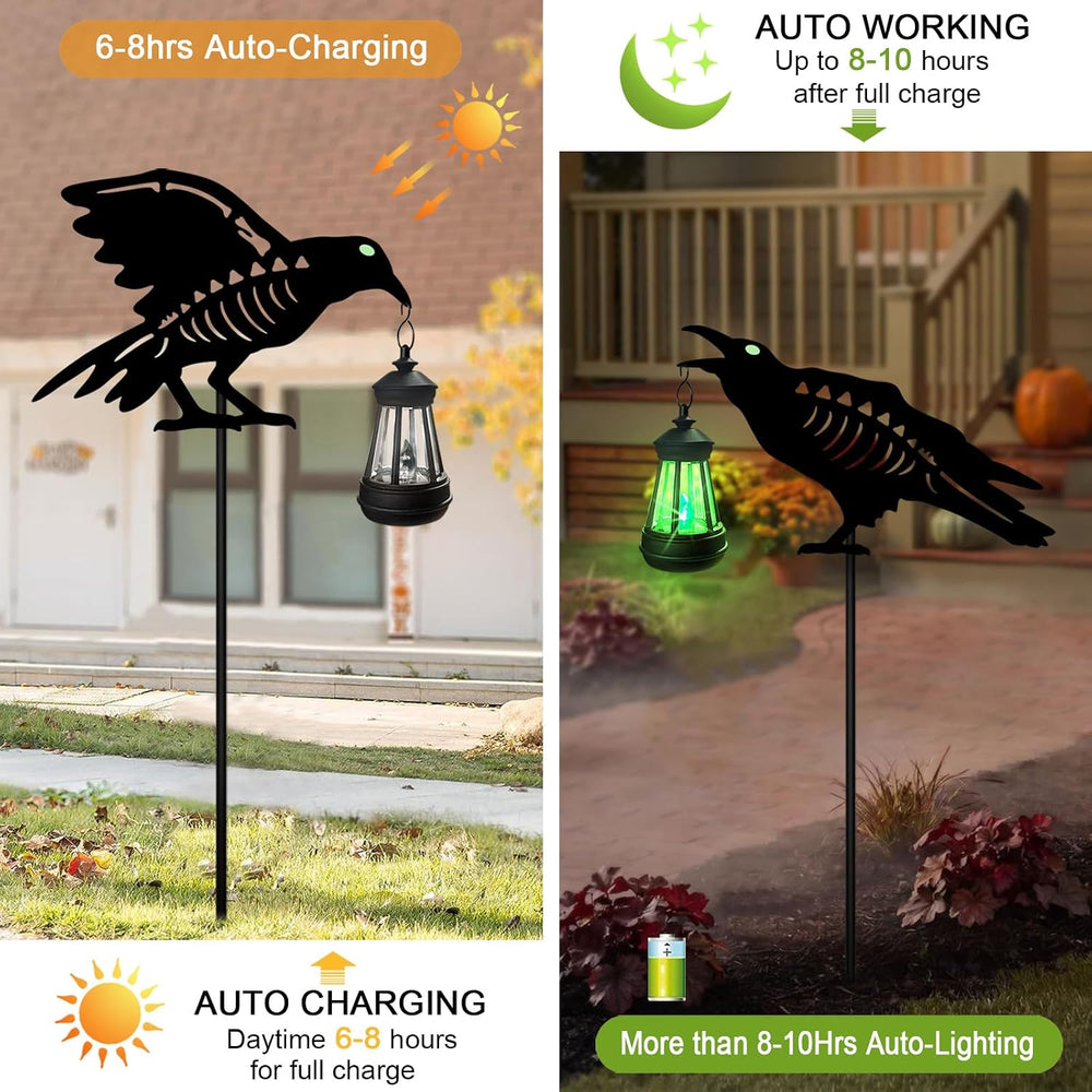 Halloween Decorations Outdoor,2 Pack Metal Crow Solar Lights Garden Stakes