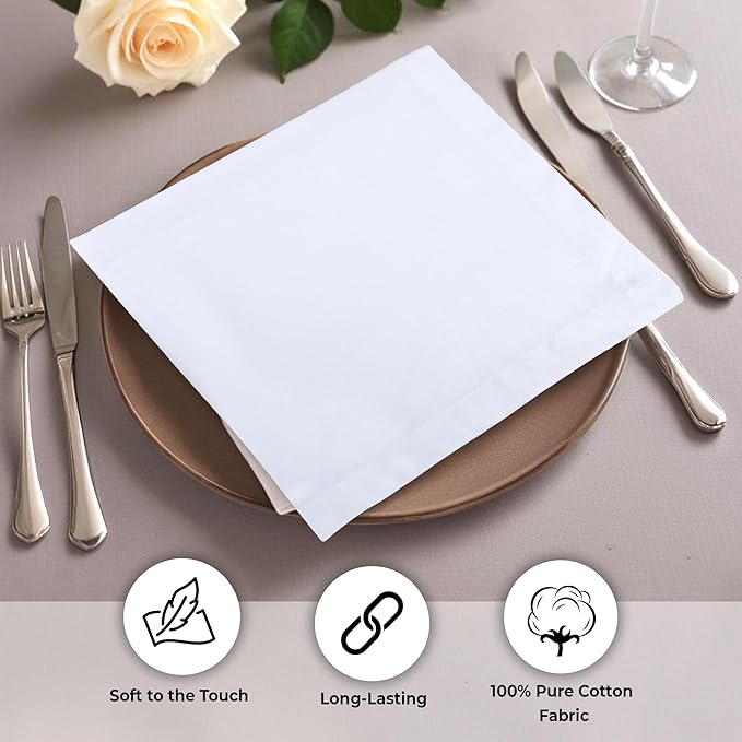Urban Villa White Cloth Napkins Set of 12 100% Cotton Dinner Napkins Cloths W...