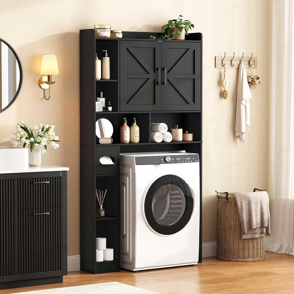 Vabches Over The Toilet Storage Cabinet with 2 Barn Doors, Black