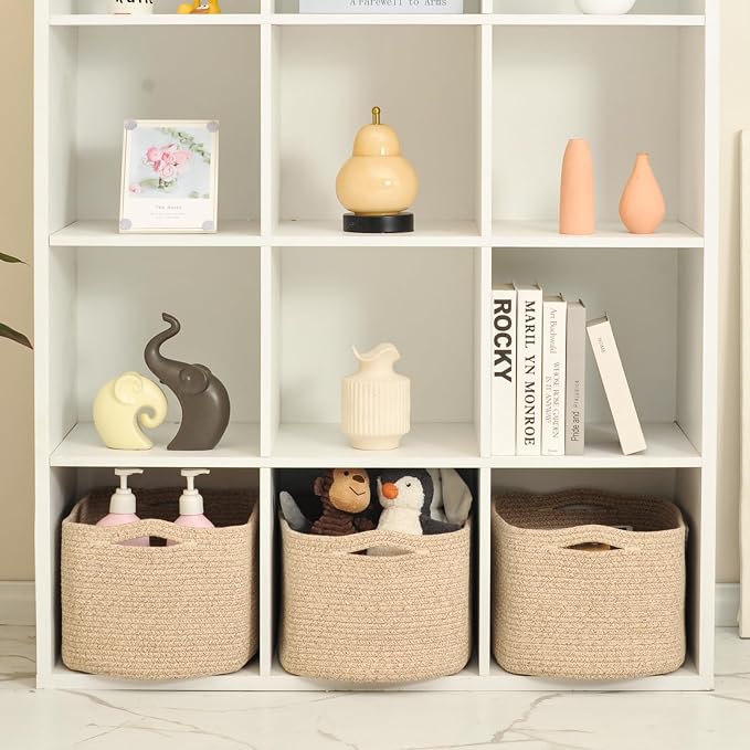 Large Storage Baskets for Organizing Shelves, Woven Cotton Rope Bins for Baby...
