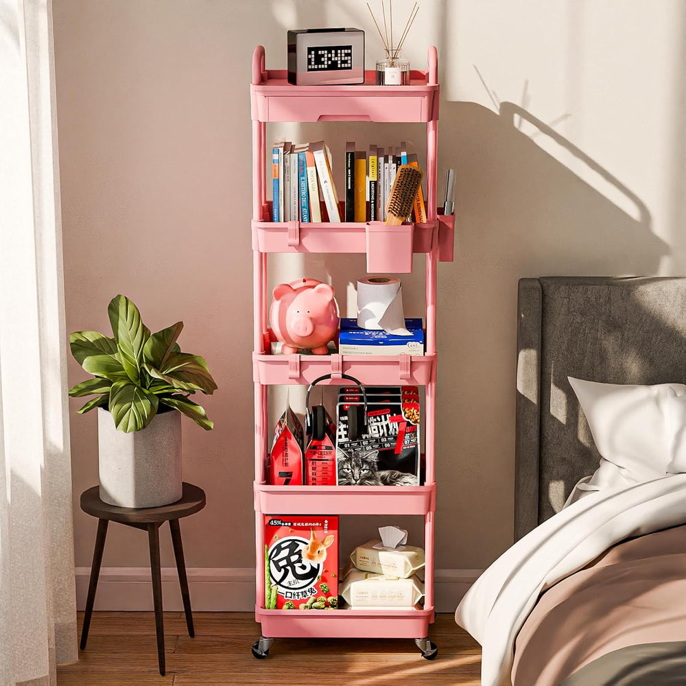 Sorgion 5 Tier Rolling Cart Organizer,Bathroom Cart Organizers with Wheels La...