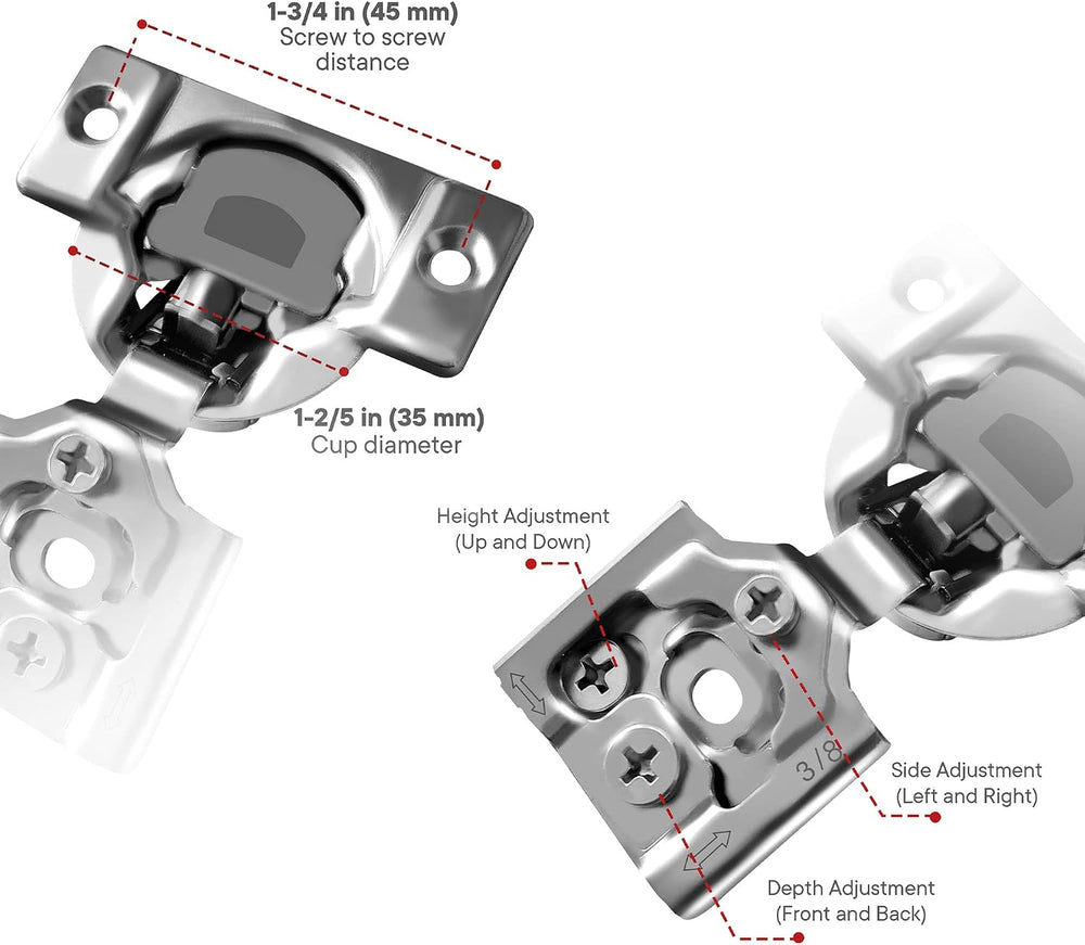 Berta (10 pcs) 3/8" Overlay Cabinet Door Hinges, 90 Degree Restricted Op...