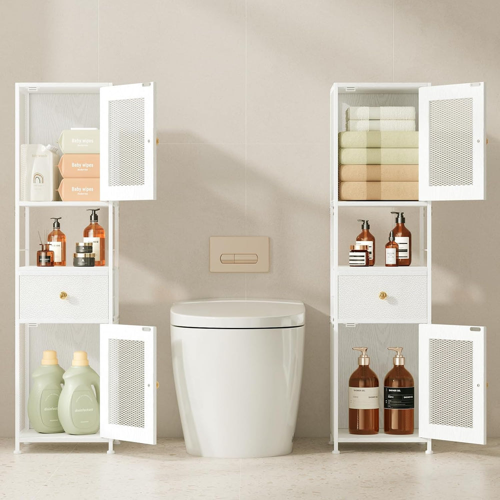Bathroom Storage Cabinet with 2 Mesh Doors & a Drawer, 45.27" H