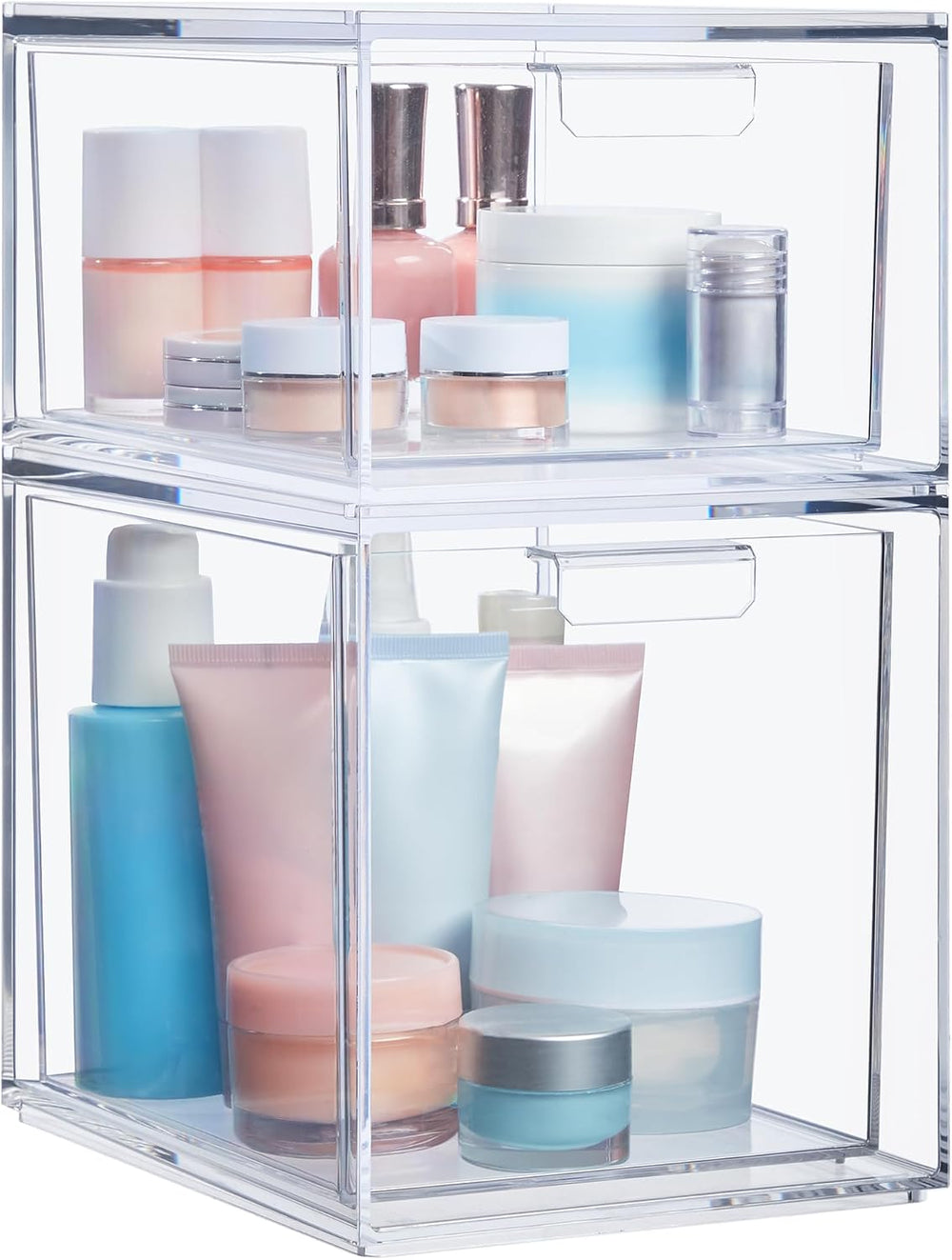STORi Audrey Stackable Clear Bin Plastic Organizer Drawers | 2 Piece Set | Or...