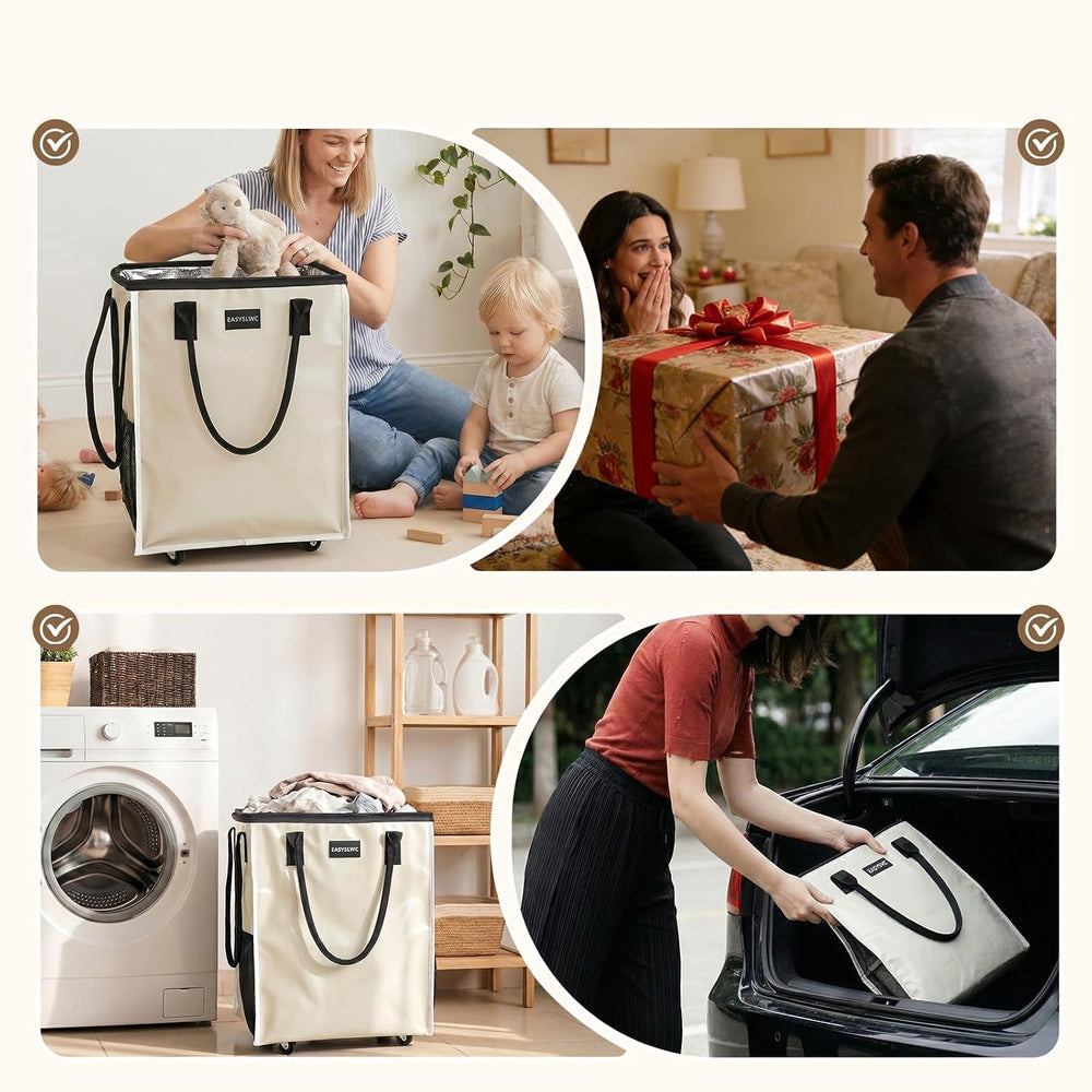 Grocery Bag Rolling Tote Bag on 4 Wheels, Shopping Bag with Wheels Handle