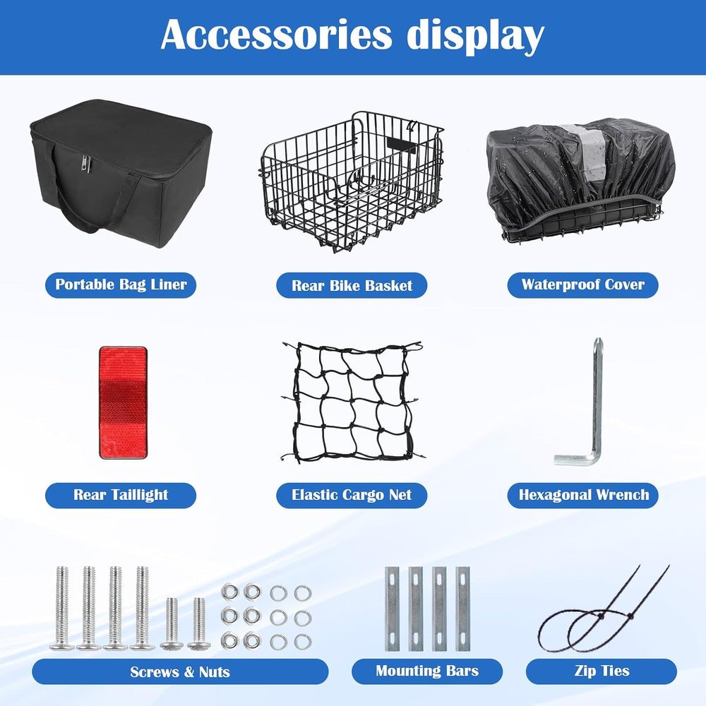 Bike Basket Rear, Folding Bicycle Basket with Removable Waterproof Liner Bag,...