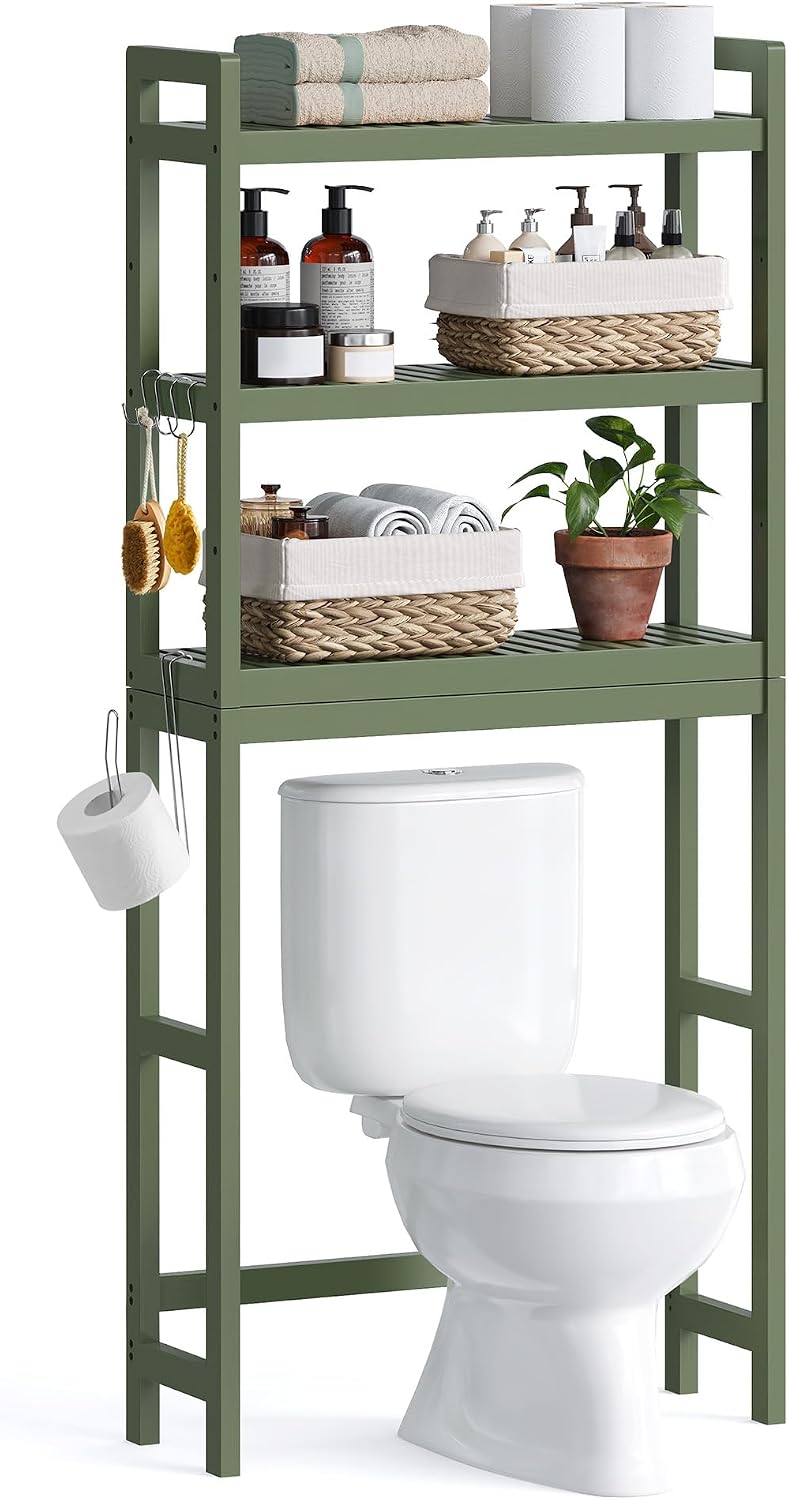SONGMICS 3-Tier Bamboo Over The Toilet Storage, Adjustable Shelf, 66.9'&#...