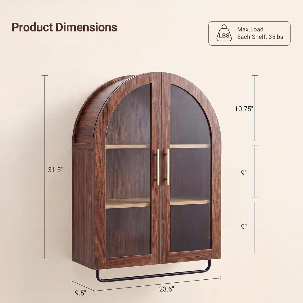 23.6"Arched Bathroom Wall Cabinet with Towel Bar & Adjustable Shelf,...
