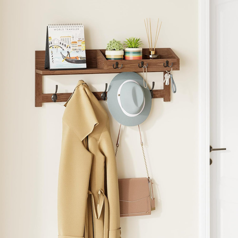 AMBIRD Wall Hooks with Shelf, 26.57 Inch Entryway Wood Coat Hooks for Wall wi...